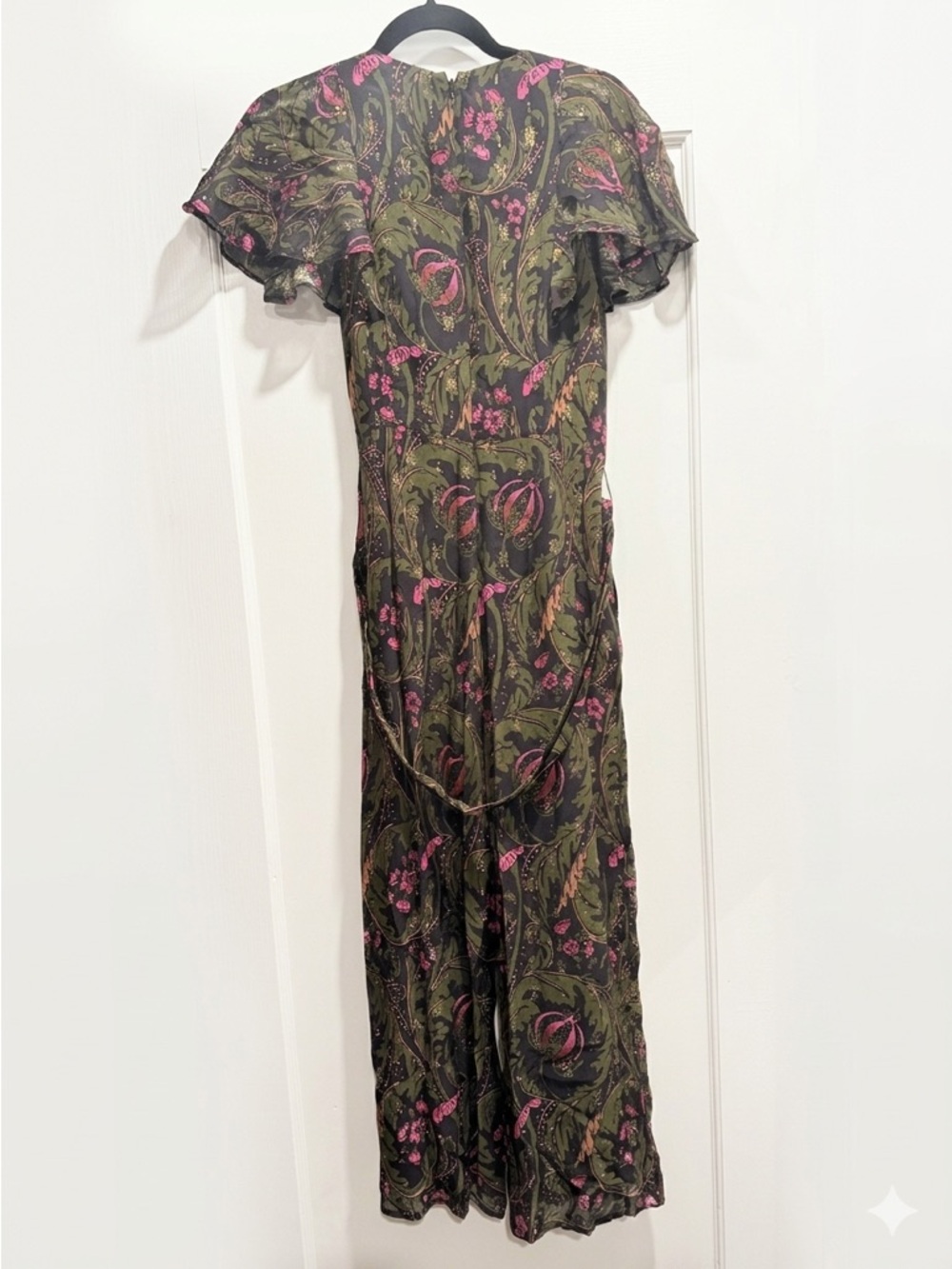 Anthropologie Ett Twa Metallic Floral Brenda Jumpsuit Green Wedding Guest Party - Picture 3 of 16